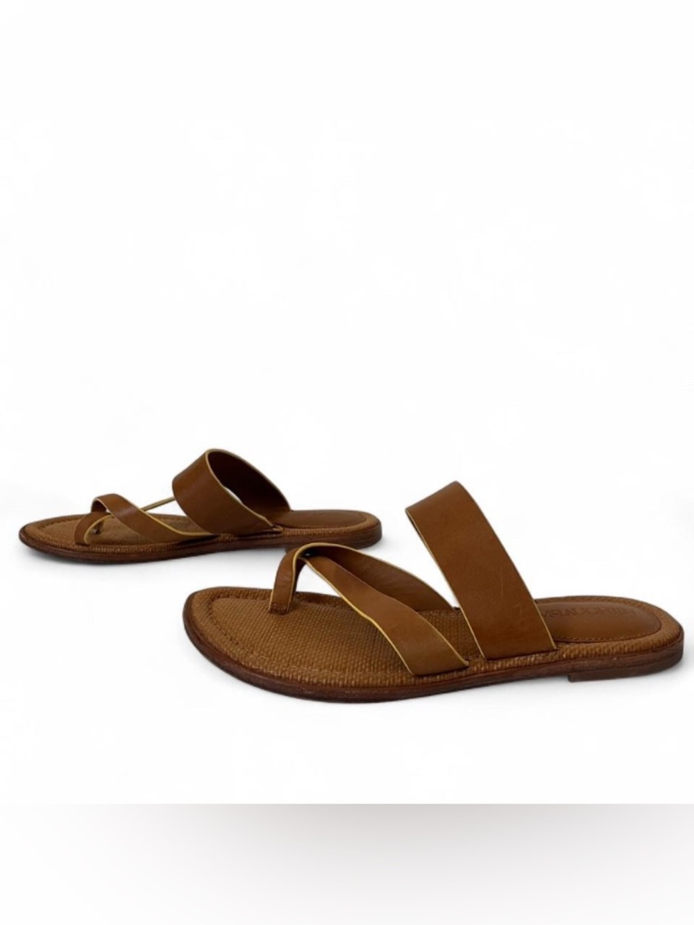 J. McLaughlin Shay Leather Sandals Tan Cognac Crisscross Slide Flat Size 6 - Picture 4 of 9